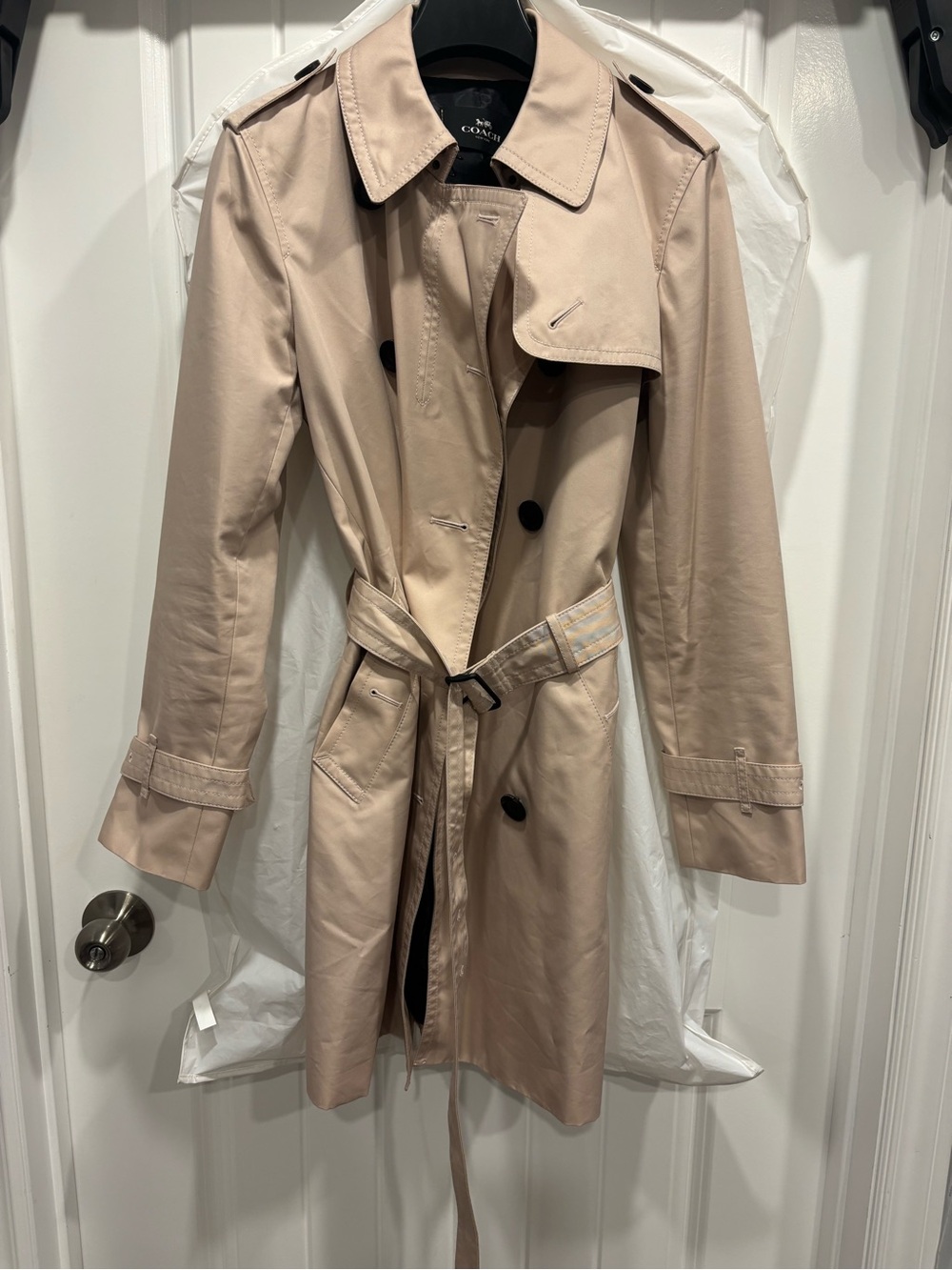 Coach Beige Double-Breasted Trench Coat with Belt